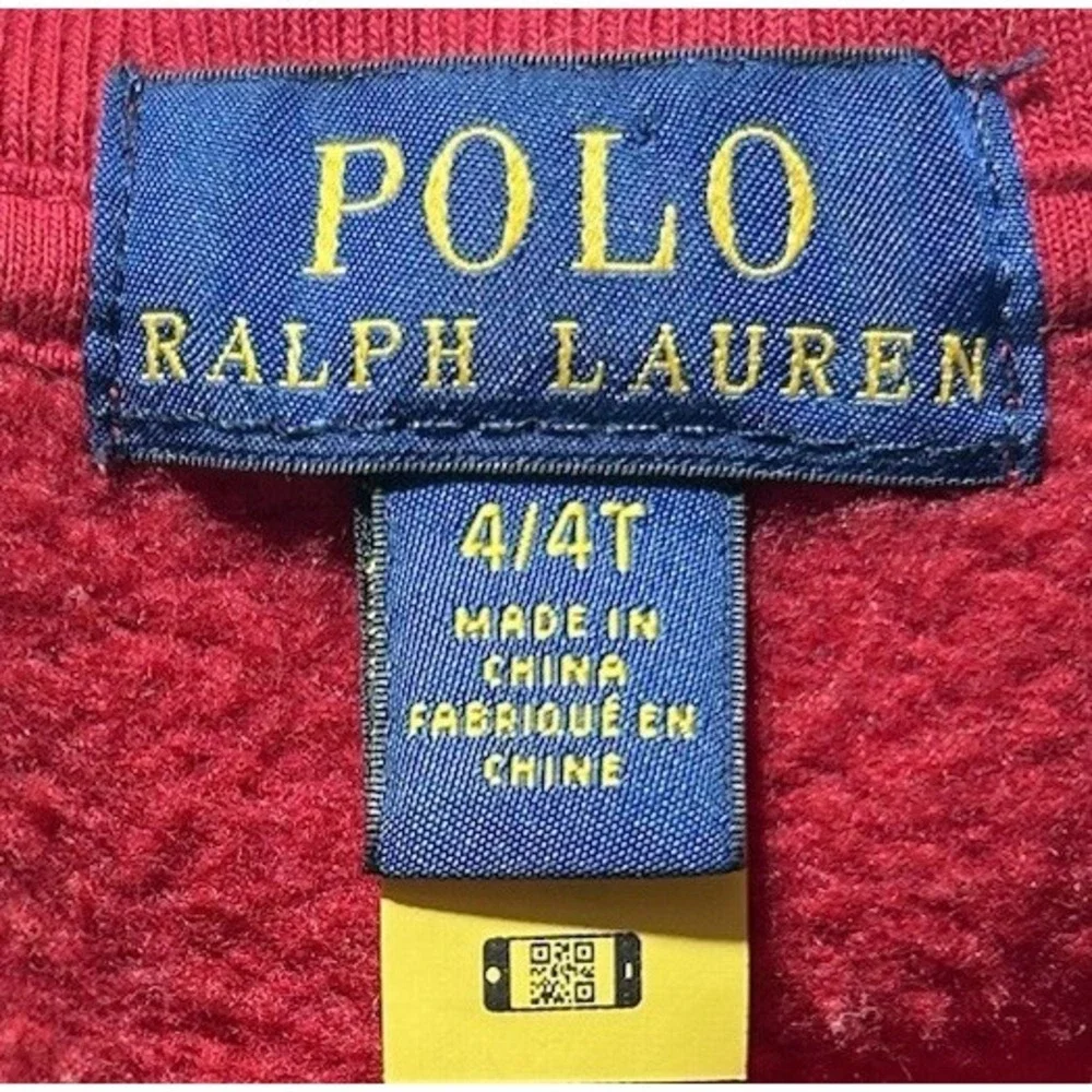 Polo Bear Fleece Sweatshirt Boy Size 4‎ 4T Red Pullover Christmas Tree Tuxedo